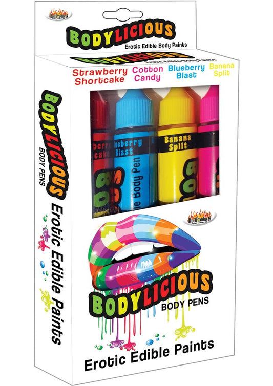 Bodylicious Body Pens Erotic Edible Body Paints Assorted Flavors and Colors - Assorted Colors - 4 Each Per Pack