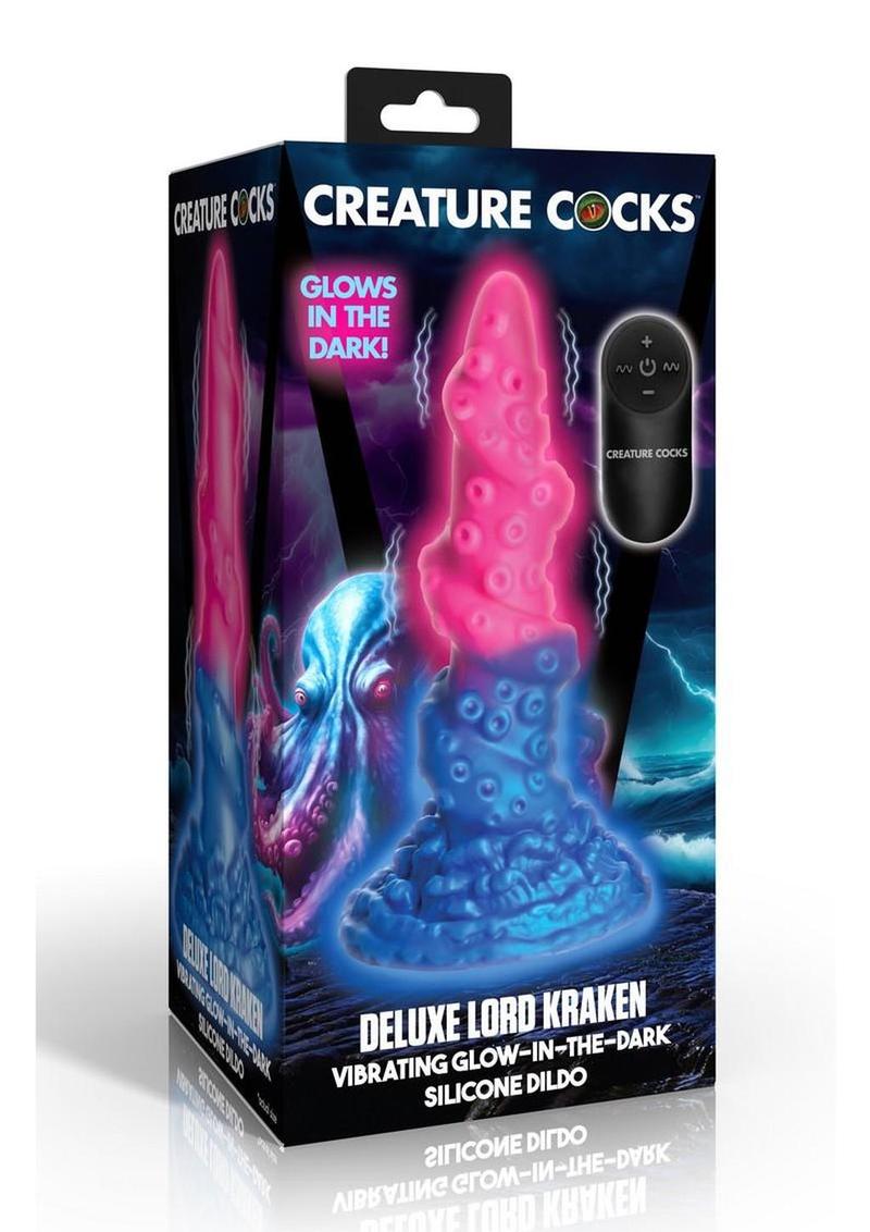 Creature Cocks Deluxe Lord Kraken Vibrating Rechargeable Silicone Glow In The Dark Dildo - Glow In The Dark/Multicolor