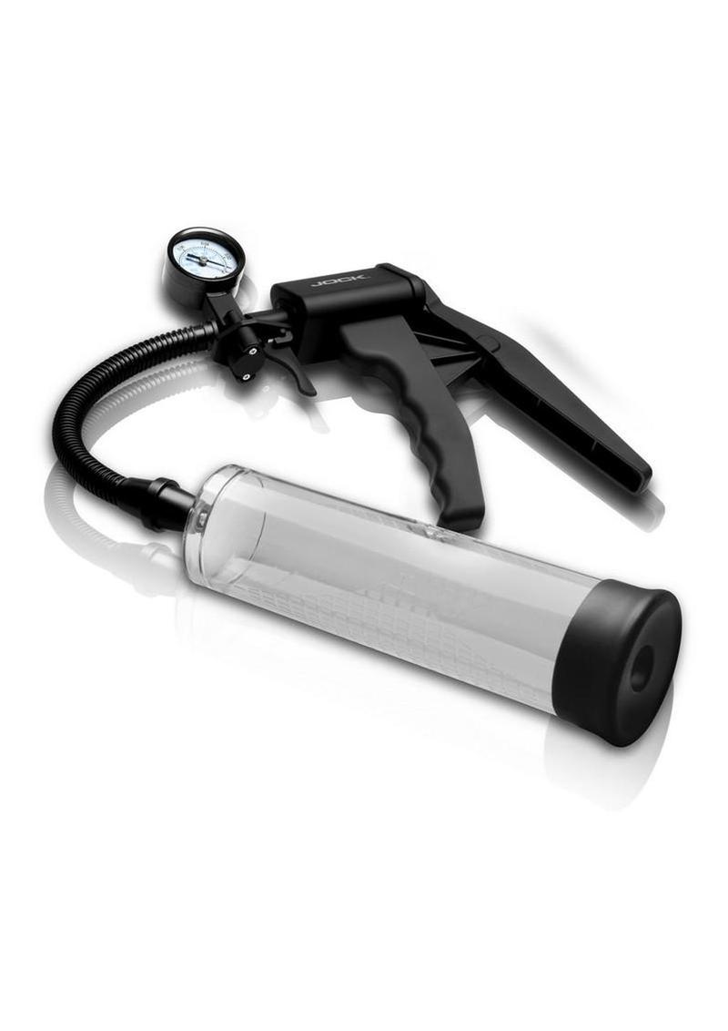 Jock Pump Up Penis Pump with Gauge & Trigger Handle - Black/Clear