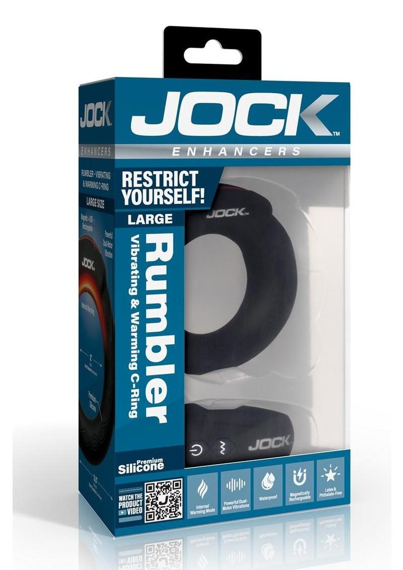 Jock Rumbler Vibrating and Warming Rechargeable Silicone C-Ring 2in with Remote - Black
