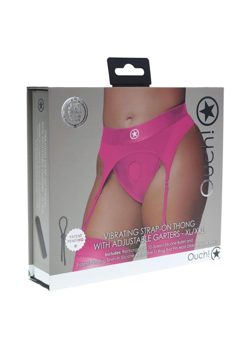 Ouch! Vibrating Strap-On Thong Rechargeable - Pink - XLarge/XXLarge