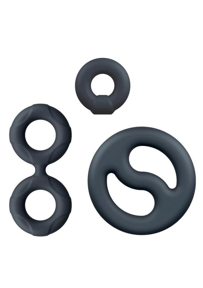 Performance Plus Throttle Silicone Cock Ring - Black - 3 Piece/Set