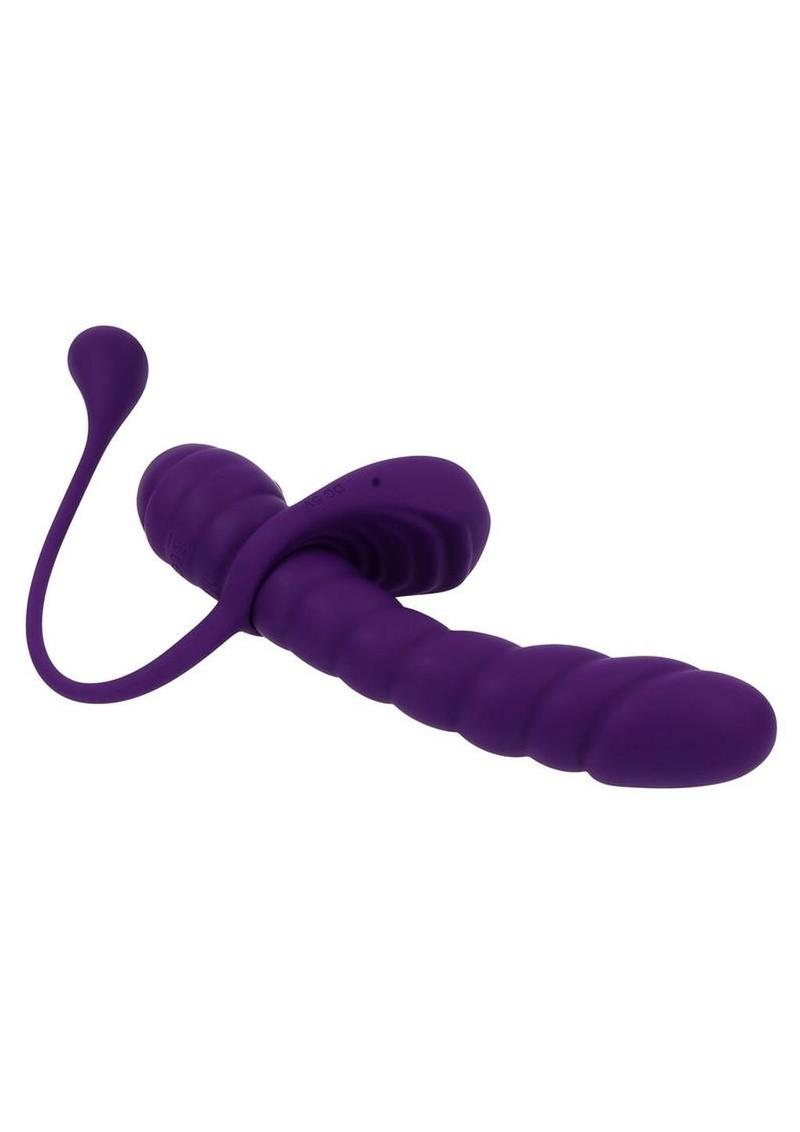Playboy Twisted Playground Rechargeable Silicone Dual Vibrator with Detachable C-Ring Anal Tail - Purple