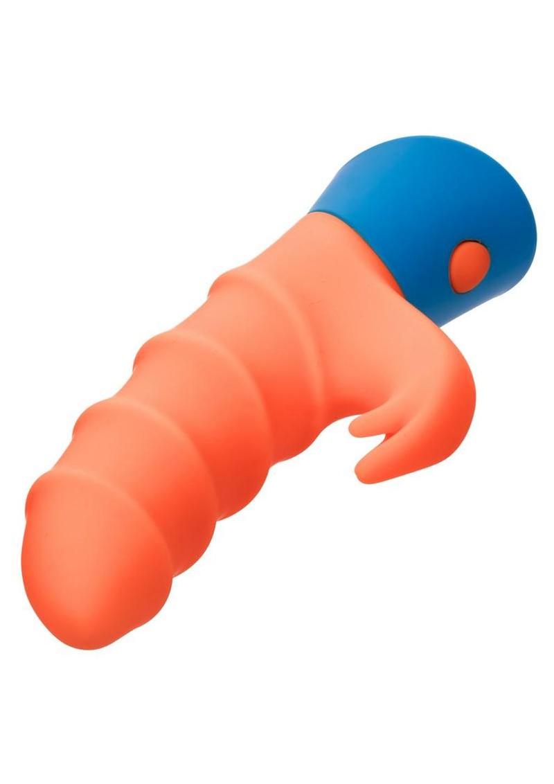 Rave Tickler Rechargeable Silicone Rabbit Vibrator - Blue/Orange