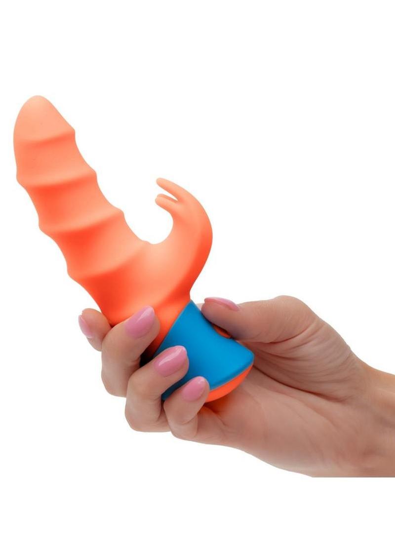 Rave Tickler Rechargeable Silicone Rabbit Vibrator - Blue/Orange
