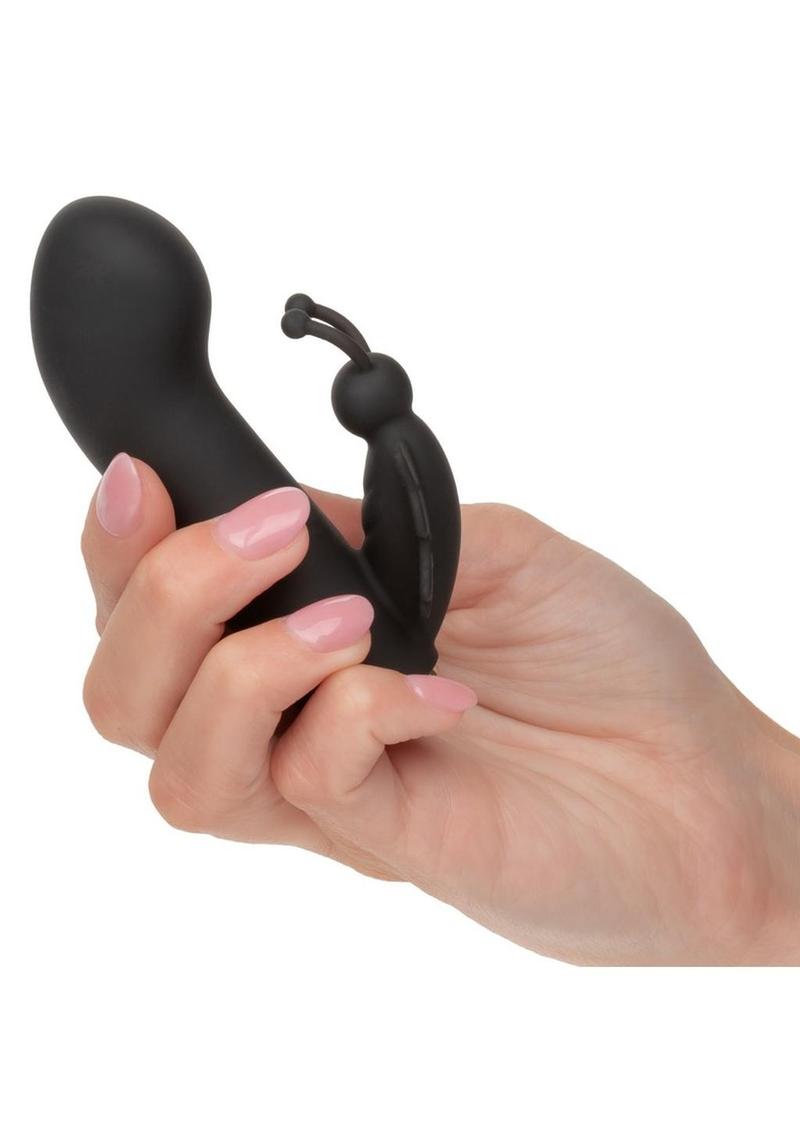Raven Butterfly Silicone Rechargeable Dual Vibrator - Black