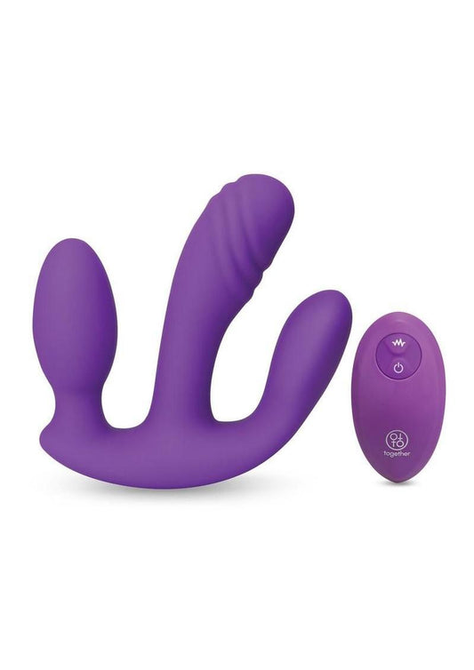 Together Blended Pleasure Rechargeable Silicone Triple Pronged Vibrator with Remote Control - Purple